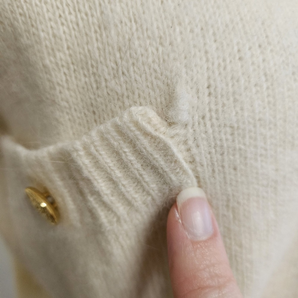 Vintage 80s Forenza Angora Lambswool Ivory Button Front Cardigan Size M Preppy - Picture 9 of 12